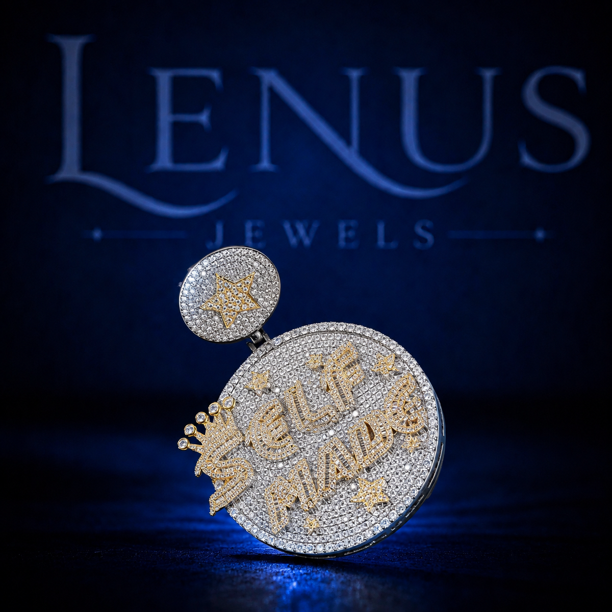 Self Made Iced Out Moissanite Pendant – 925 Sterling Silver VVS Two Tone Crown Hip Hop Medallion