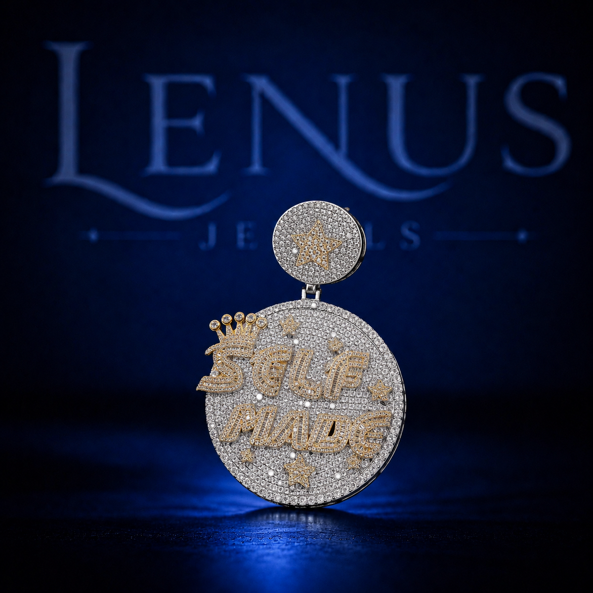 Self Made Iced Out Moissanite Pendant – 925 Sterling Silver VVS Two Tone Crown Hip Hop Medallion