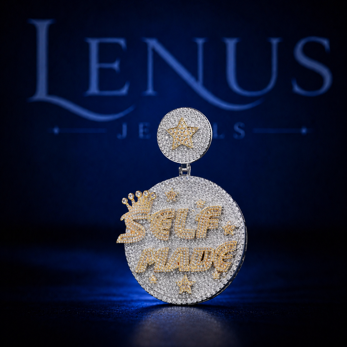 Self Made Iced Out Moissanite Pendant – 925 Sterling Silver VVS Two Tone Crown Hip Hop Medallion