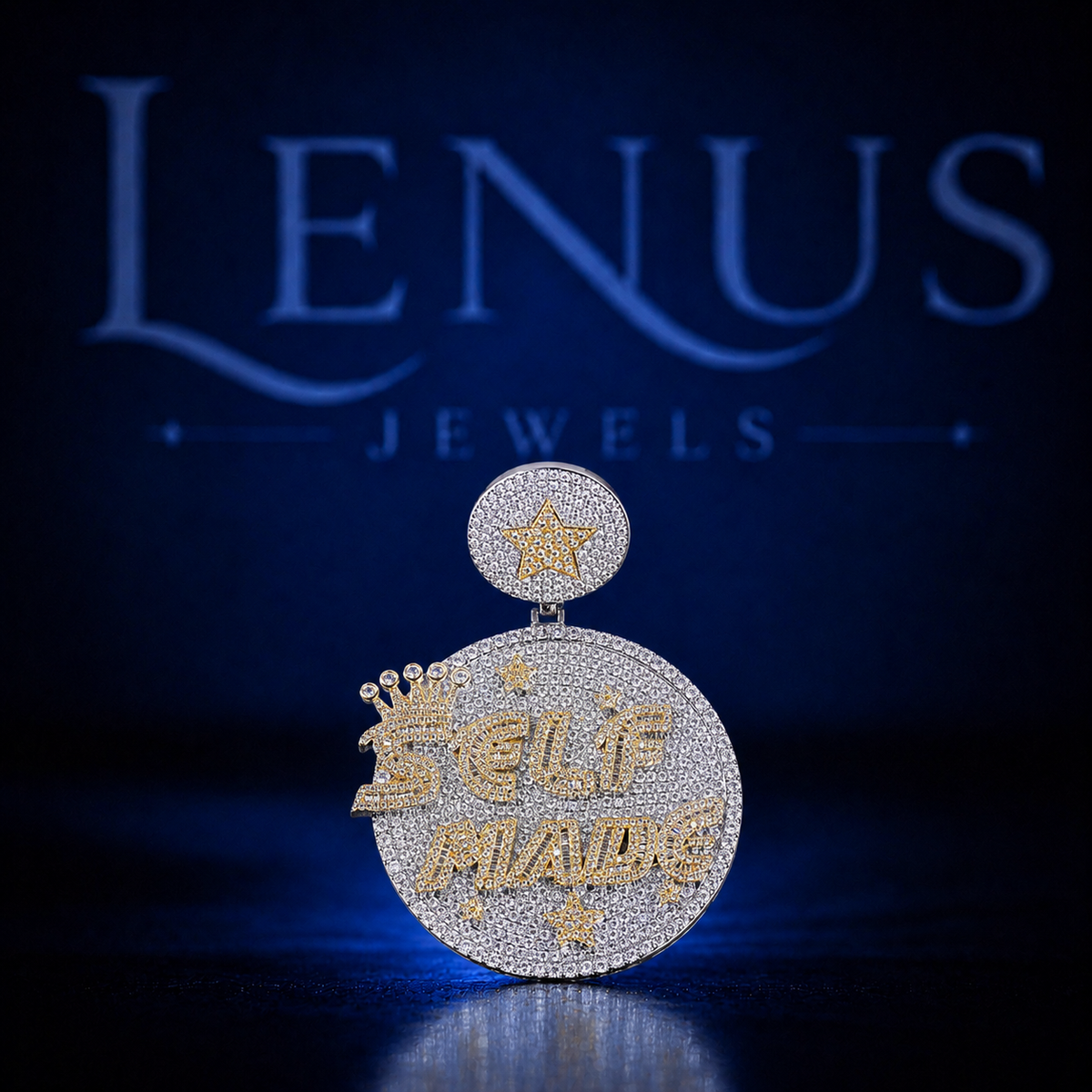 Self Made Iced Out Moissanite Pendant – 925 Sterling Silver VVS Two Tone Crown Hip Hop Medallion