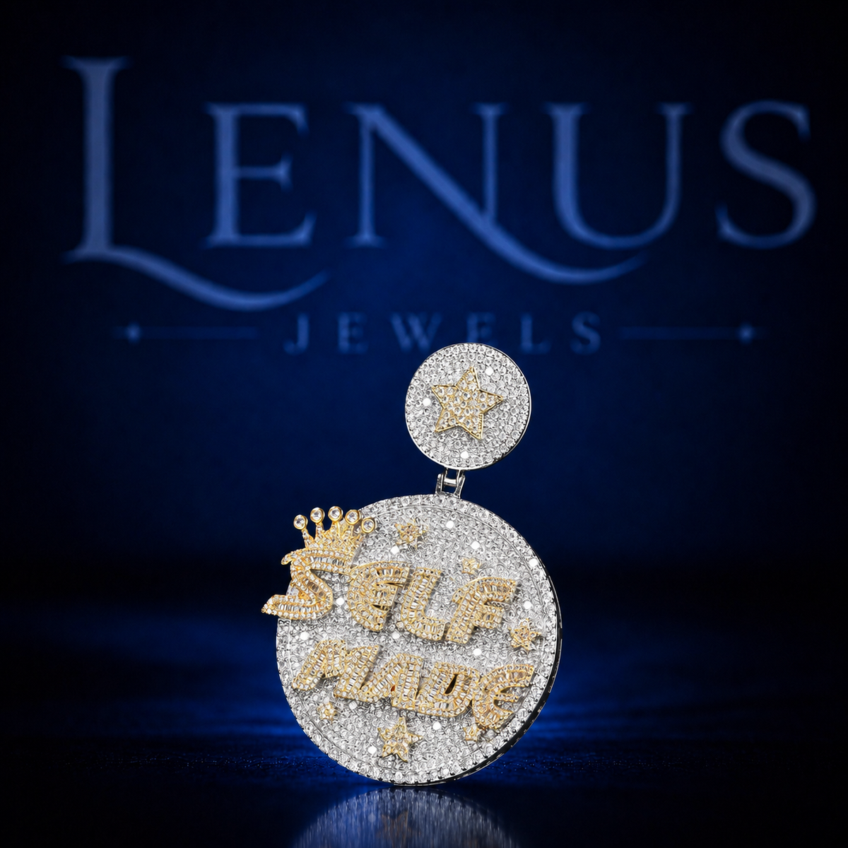 Self Made Iced Out Moissanite Pendant – 925 Sterling Silver VVS Two Tone Crown Hip Hop Medallion