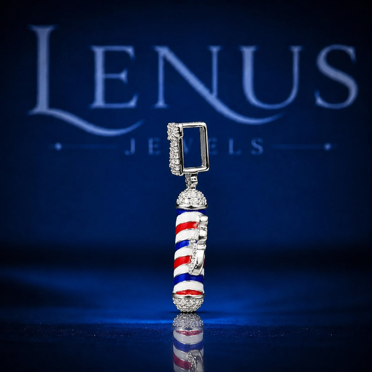 Barber Pole Moissanite Pendant – VVS Iced Out 925 Sterling Silver Barber Shop Hip Hop Pendant with Custom Number Bail