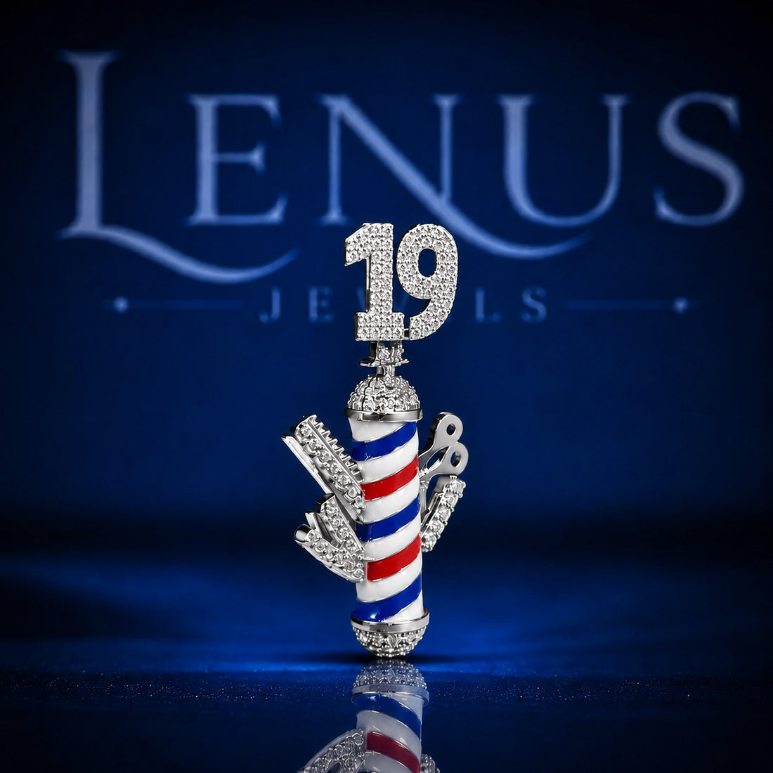 Barber Pole Moissanite Pendant – VVS Iced Out 925 Sterling Silver Barber Shop Hip Hop Pendant with Custom Number Bail