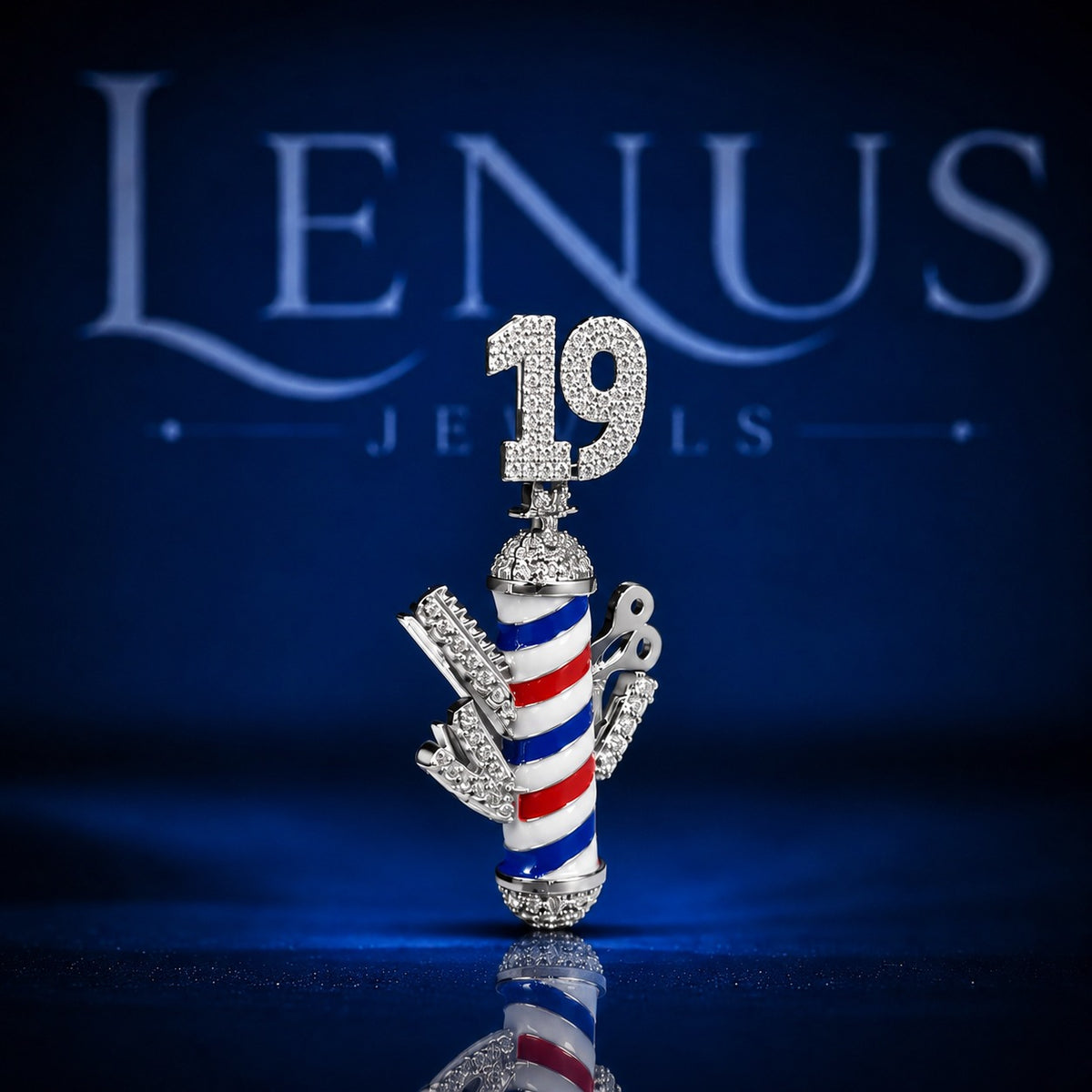 Barber Pole Moissanite Pendant – VVS Iced Out 925 Sterling Silver Barber Shop Hip Hop Pendant with Custom Number Bail