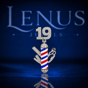 Barber Pole Moissanite Pendant – VVS Iced Out 925 Sterling Silver Barber Shop Hip Hop Pendant with Custom Number Bail