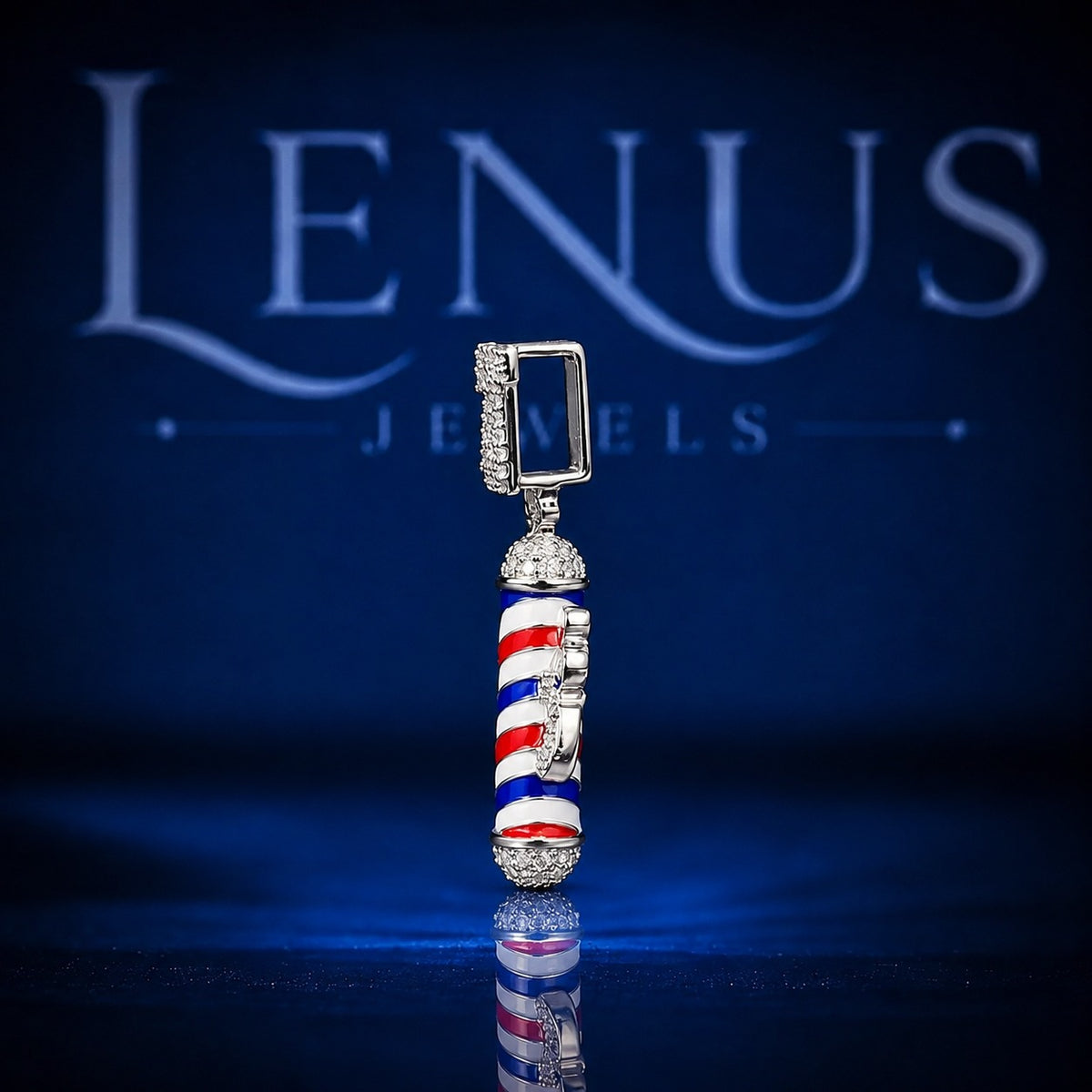 Barber Pole Moissanite Pendant – VVS Iced Out 925 Sterling Silver Barber Shop Hip Hop Pendant with Custom Number Bail