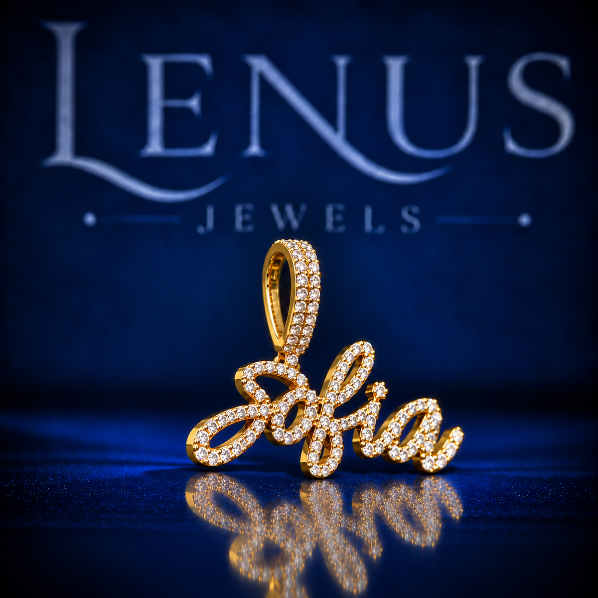 Sophia Moissanite Name Pendant – VVS 925 Sterling Silver Gold Finish Iced Out Script Personalized Pendant for Women