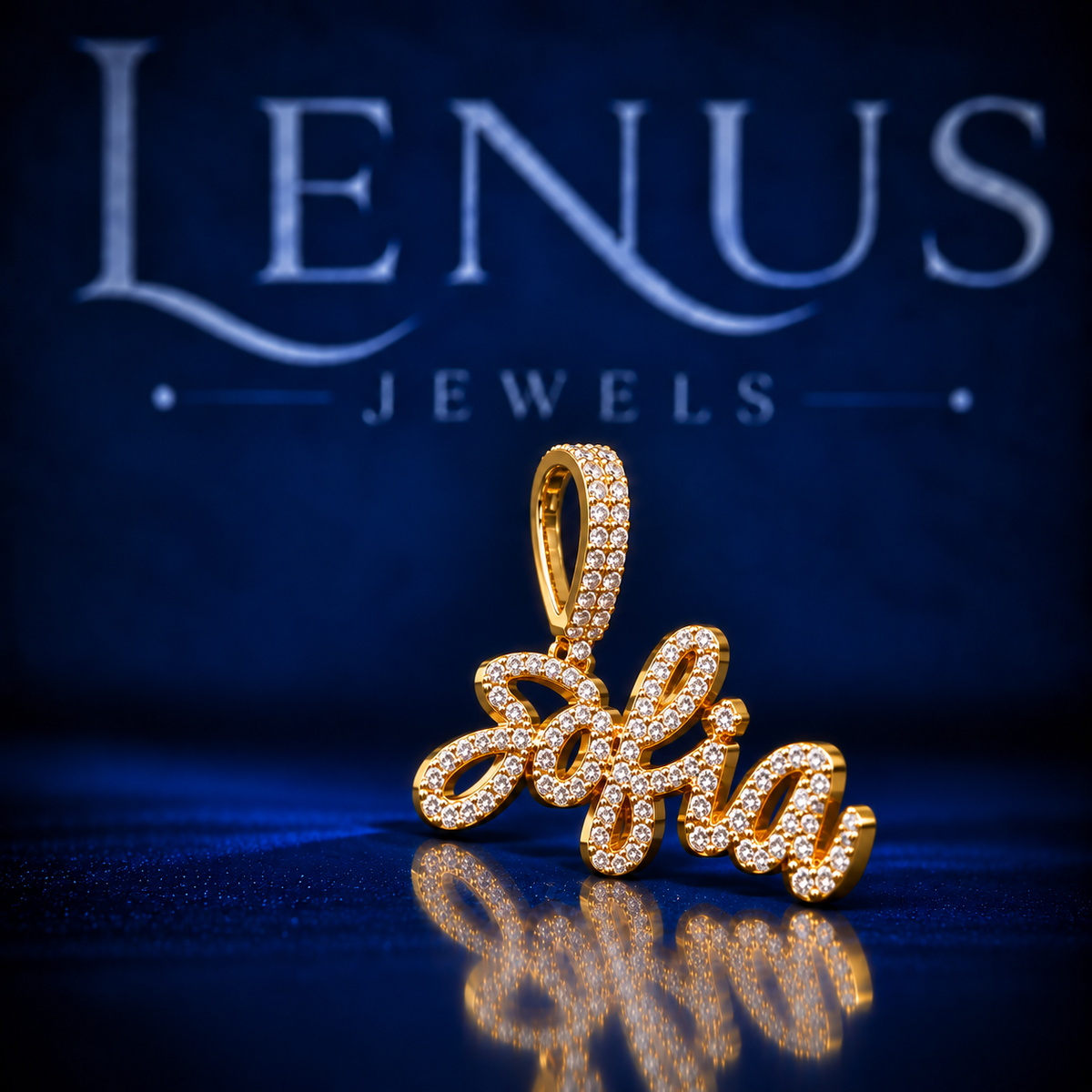 Sophia Moissanite Name Pendant – VVS 925 Sterling Silver Gold Finish Iced Out Script Personalized Pendant for Women
