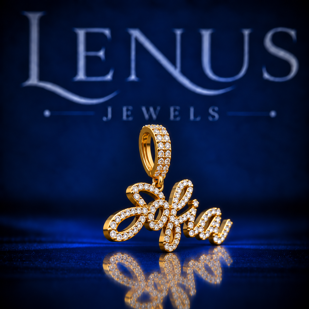 Sophia Moissanite Name Pendant – VVS 925 Sterling Silver Gold Finish Iced Out Script Personalized Pendant for Women