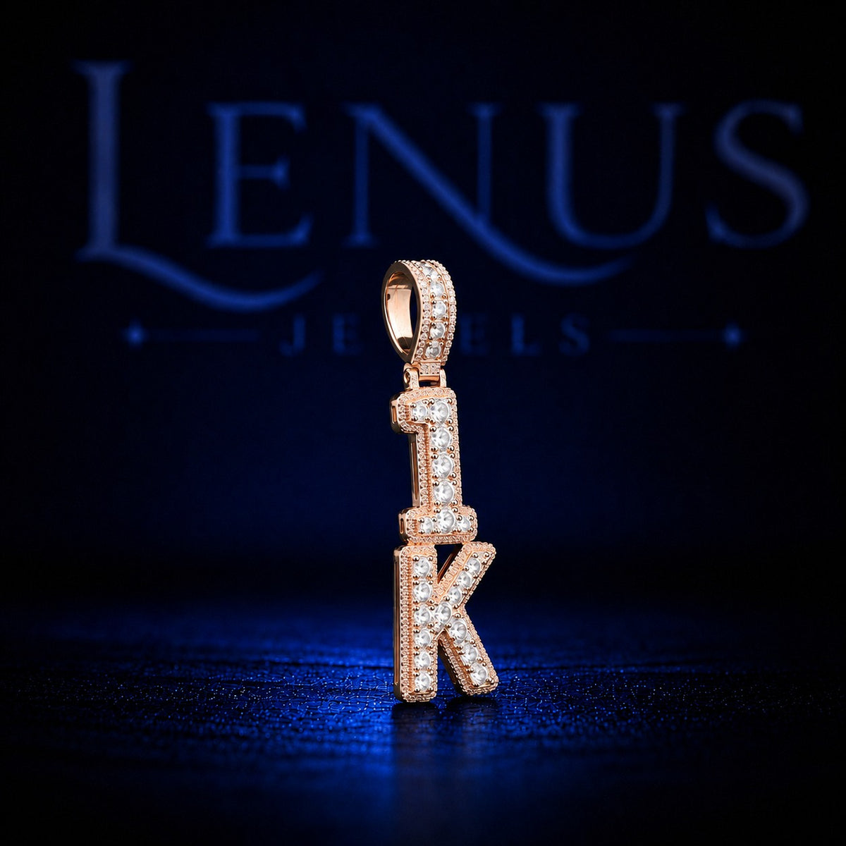 1K Iced Out VVS Moissanite Pendant – 925 Sterling Silver Rose Gold Hip Hop Letter Charm