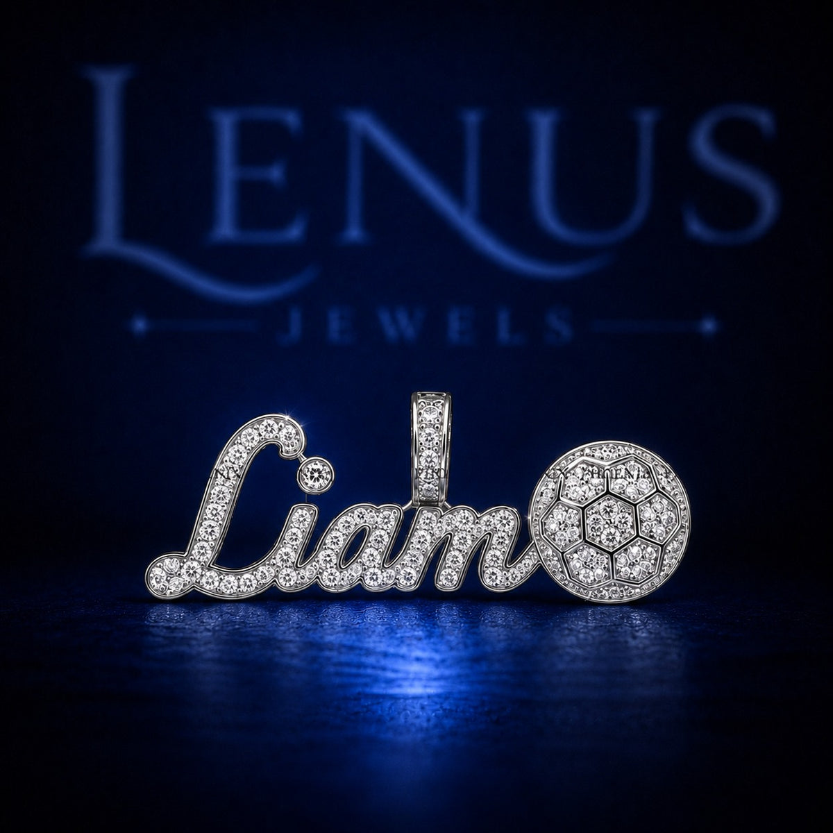 LIAM Iced Out VVS Moissanite Name Pendant with Soccer Ball – 925 Sterling Silver Custom Hip Hop Jewelry