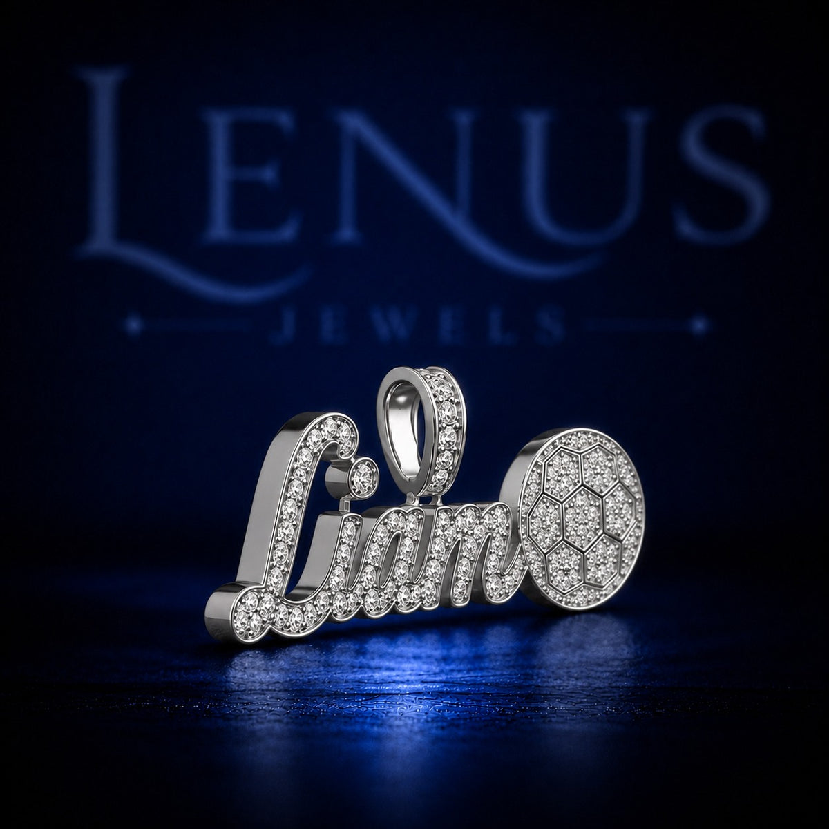 LIAM Iced Out VVS Moissanite Name Pendant with Soccer Ball – 925 Sterling Silver Custom Hip Hop Jewelry
