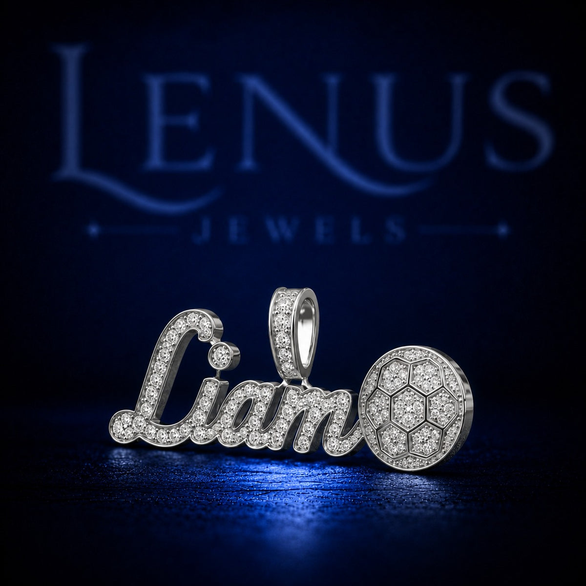 LIAM Iced Out VVS Moissanite Name Pendant with Soccer Ball – 925 Sterling Silver Custom Hip Hop Jewelry