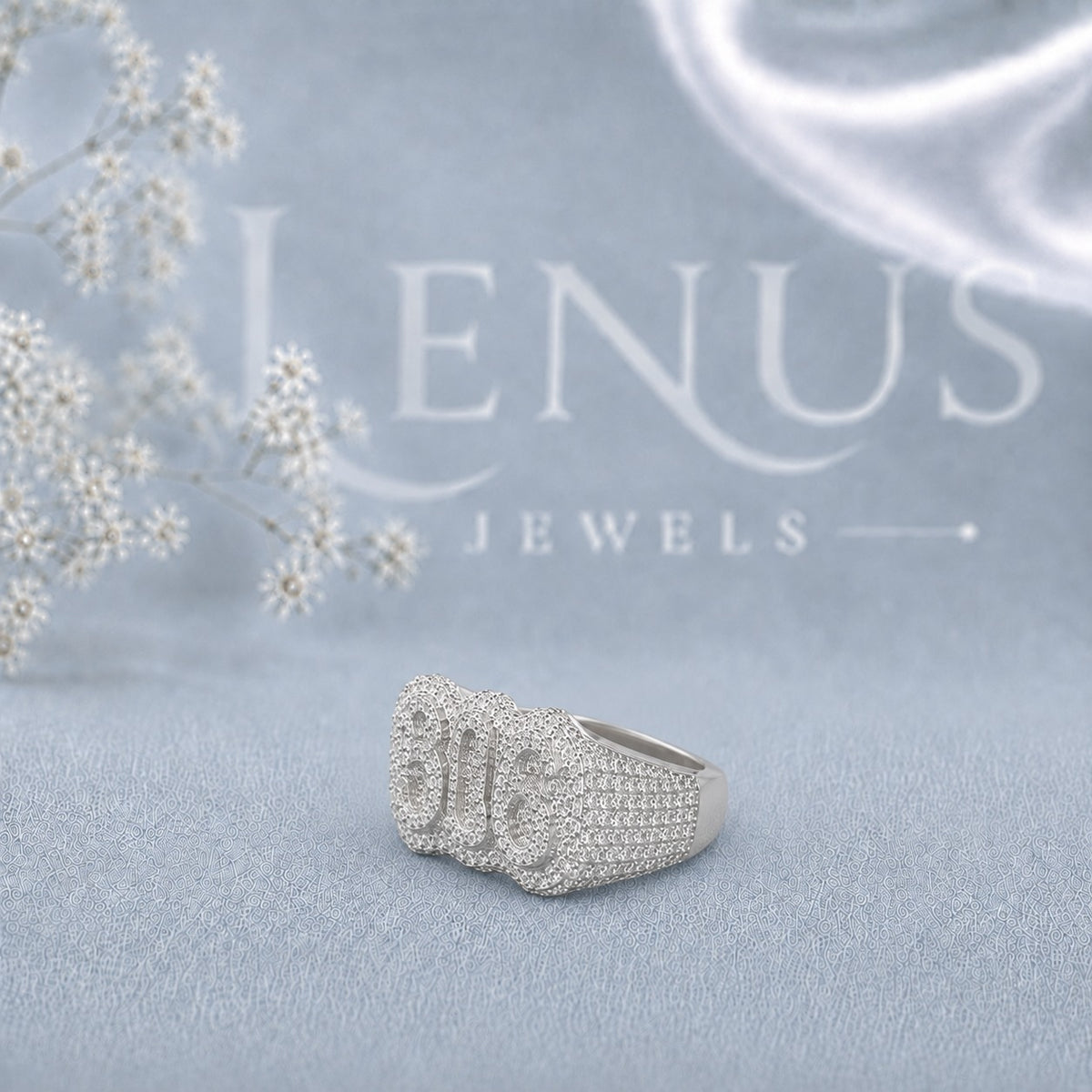Custom Name Moissanite Ring – Iced-Out Script Ring in 925 Sterling Silver