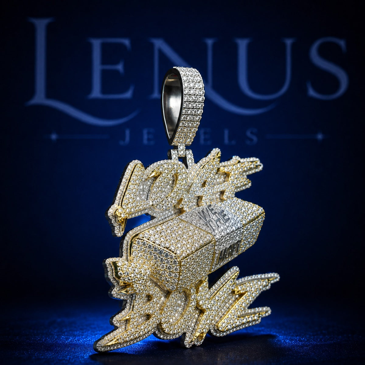 Custom Iced Out 3D Money Stack Pendant – VVS Moissanite 925 Sterling Silver Two Tone Gold Hip Hop Graffiti Jewelry Diamond Tester Pass