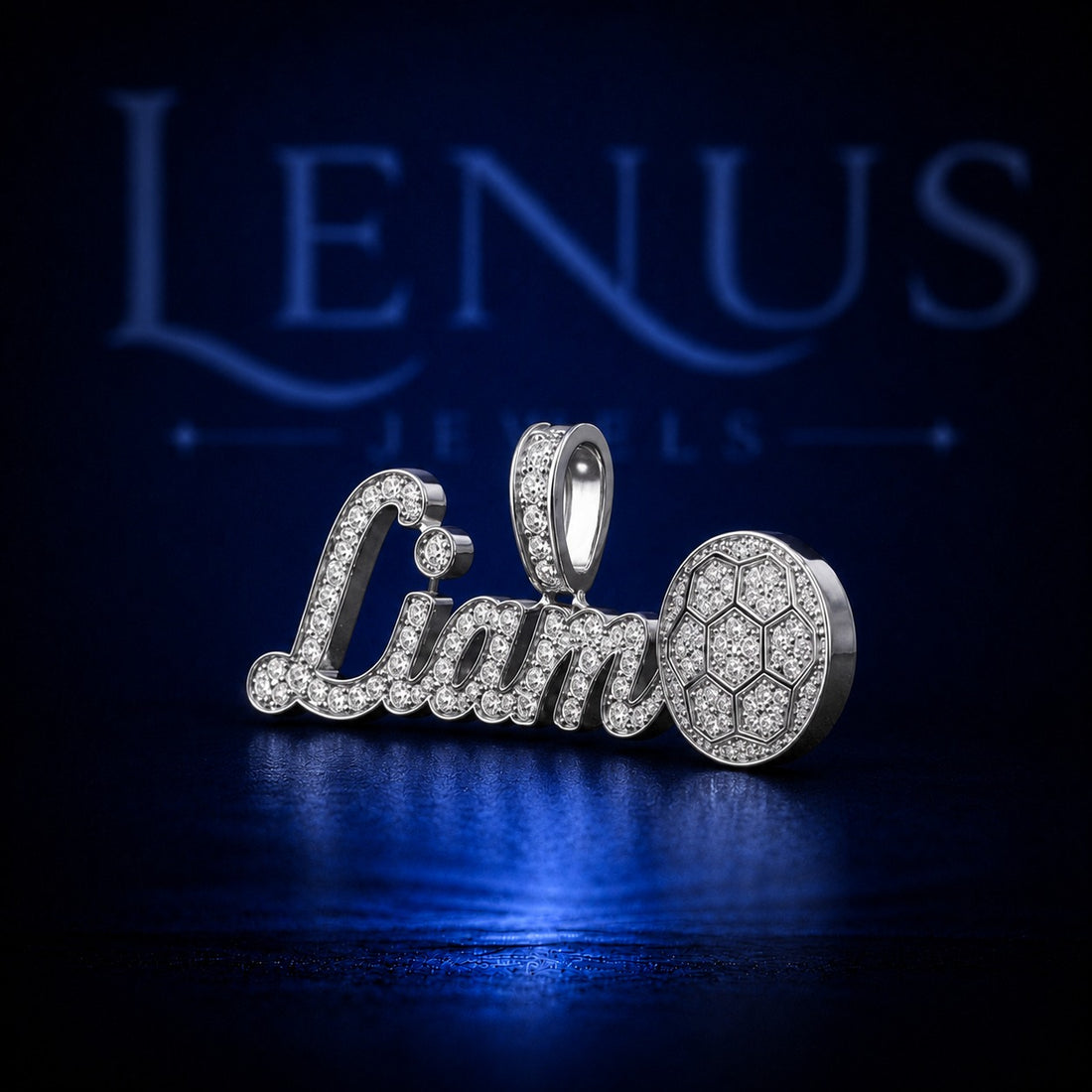 LIAM Iced Out VVS Moissanite Name Pendant with Soccer Ball – 925 Sterling Silver Custom Hip Hop Jewelry
