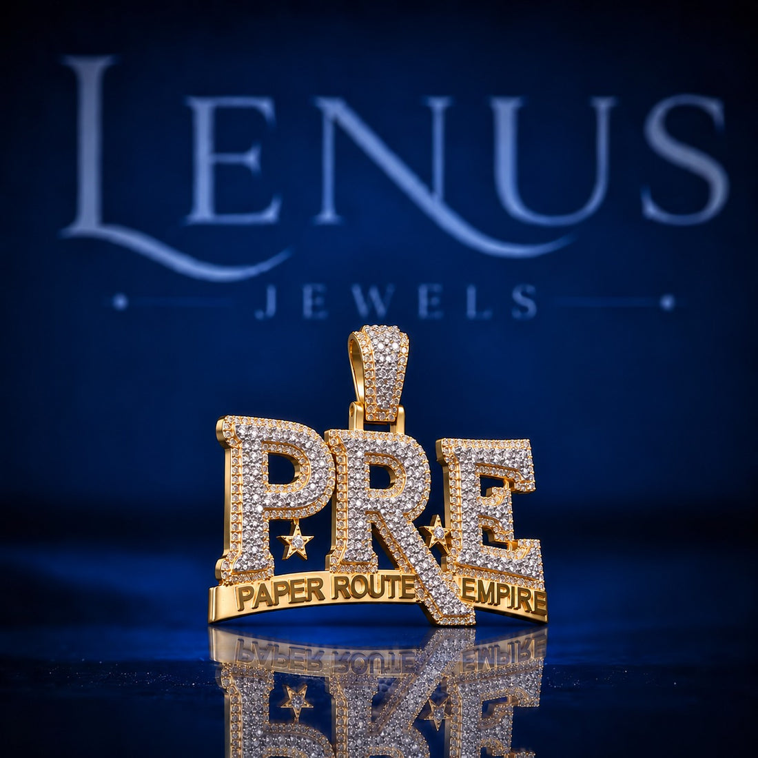 PRE Moissanite Pendant – VVS Iced Out Paper Route Empire Style Pendant, 925 Sterling Silver Gold Finish Hip Hop Jewelry