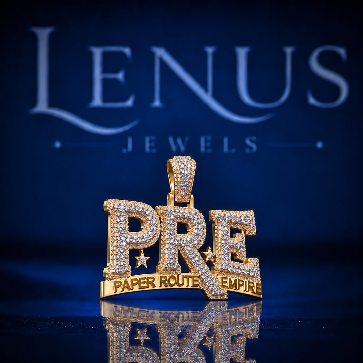 Custom PRE Paper Route Empire Iced Out Moissanite Pendant – VVS D Color 925 Sterling Silver, Hip Hop Logo Pendant, Gold Tone Jewelry