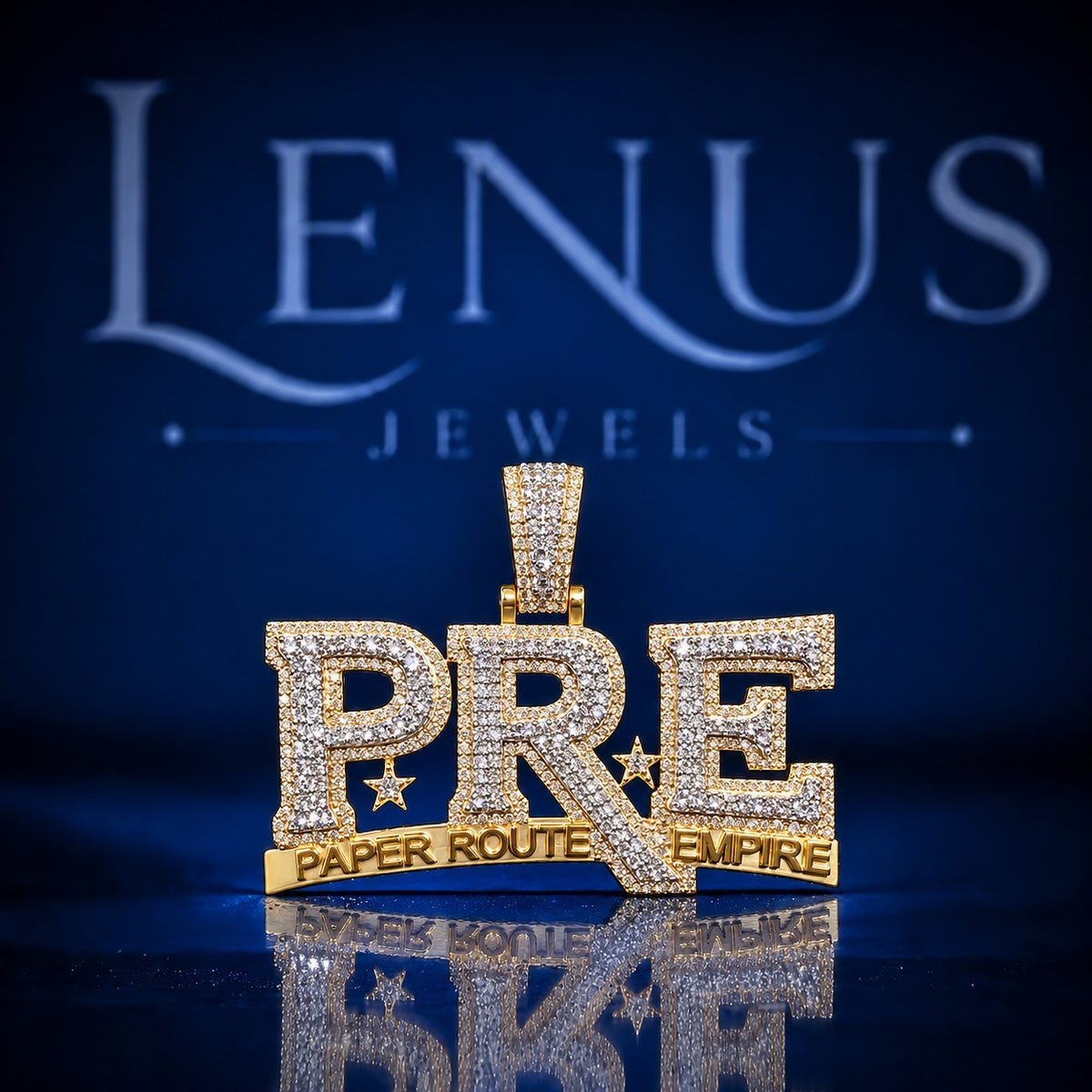 Custom PRE Paper Route Empire Iced Out Moissanite Pendant – VVS D Color 925 Sterling Silver, Hip Hop Logo Pendant, Gold Tone Jewelry
