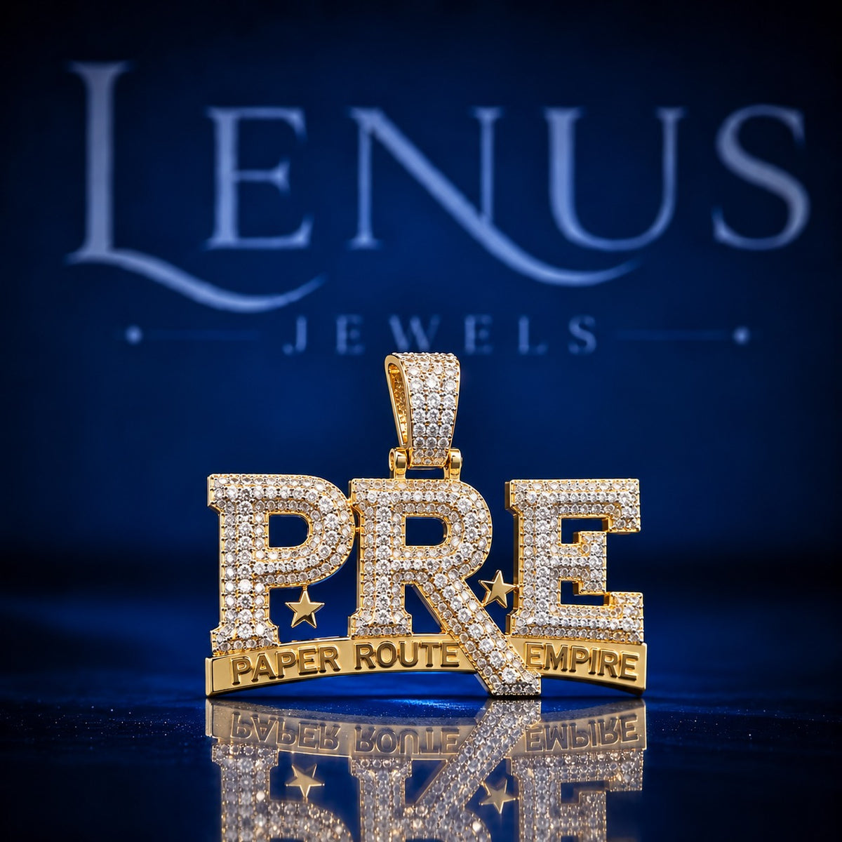 PRE Moissanite Pendant – VVS Iced Out Paper Route Empire Style Pendant, 925 Sterling Silver Gold Finish Hip Hop Jewelry