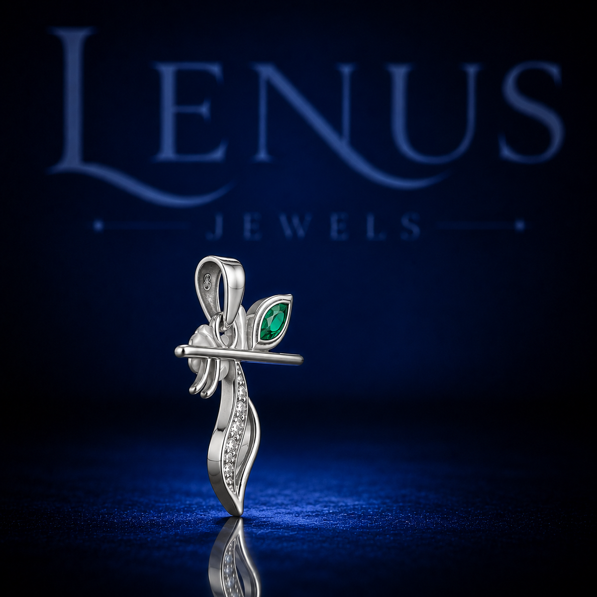 Lord Krishna Flute Pendant with Emerald Green Stone – 925 Sterling Silver VVS Moissanite Hindu Religious Jewelry, Spiritual Gift
