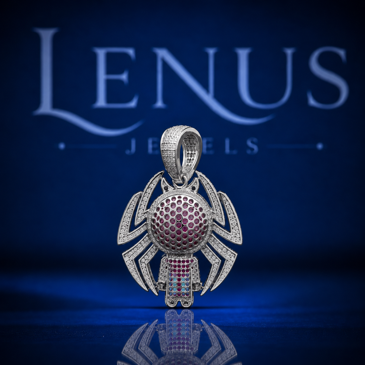 Iced Out Pink Spider Cartoon Pendant – VVS Moissanite 925 Sterling Silver Spider Character Charm, Hip Hop Jewelry for Men & Women