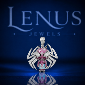 Iced Out Pink Spider Cartoon Pendant – VVS Moissanite 925 Sterling Silver Spider Character Charm, Hip Hop Jewelry for Men & Women