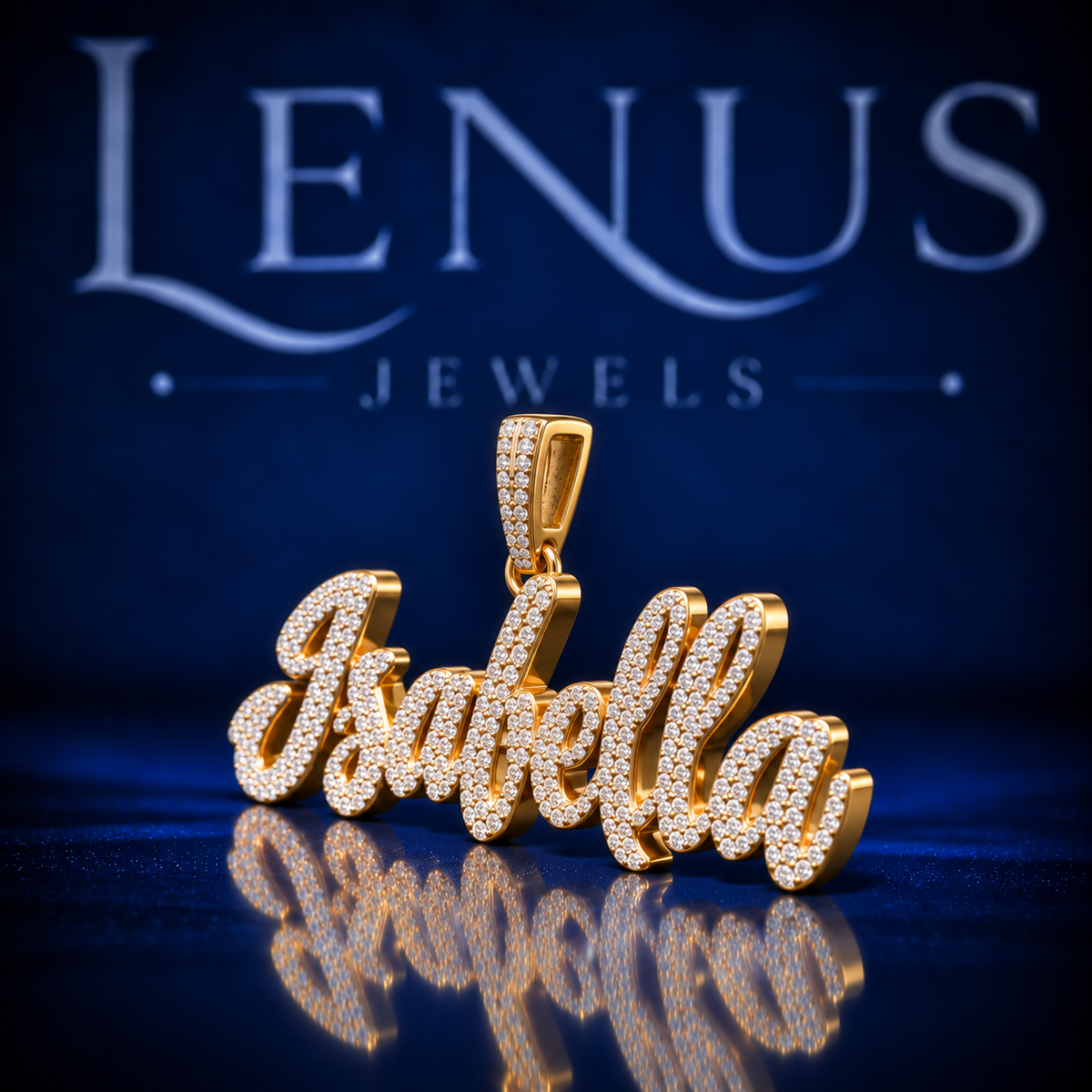 Isabella Moissanite Name Pendant – VVS 925 Sterling Silver Gold Finish Iced Out Script Custom Name Pendant for Women