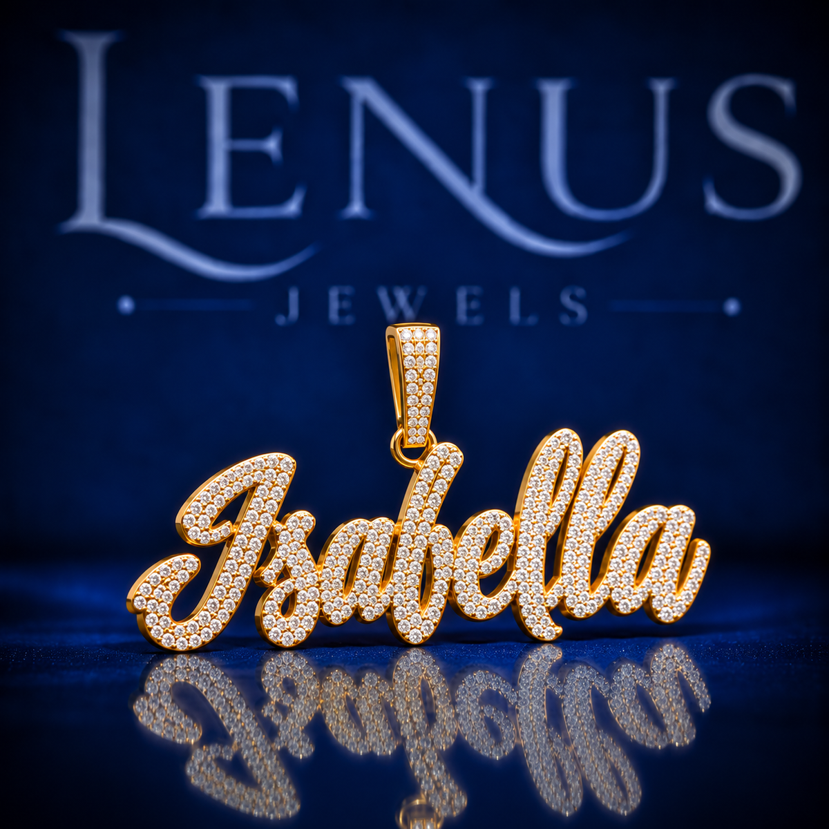 Isabella Moissanite Name Pendant – VVS 925 Sterling Silver Gold Finish Iced Out Script Custom Name Pendant for Women