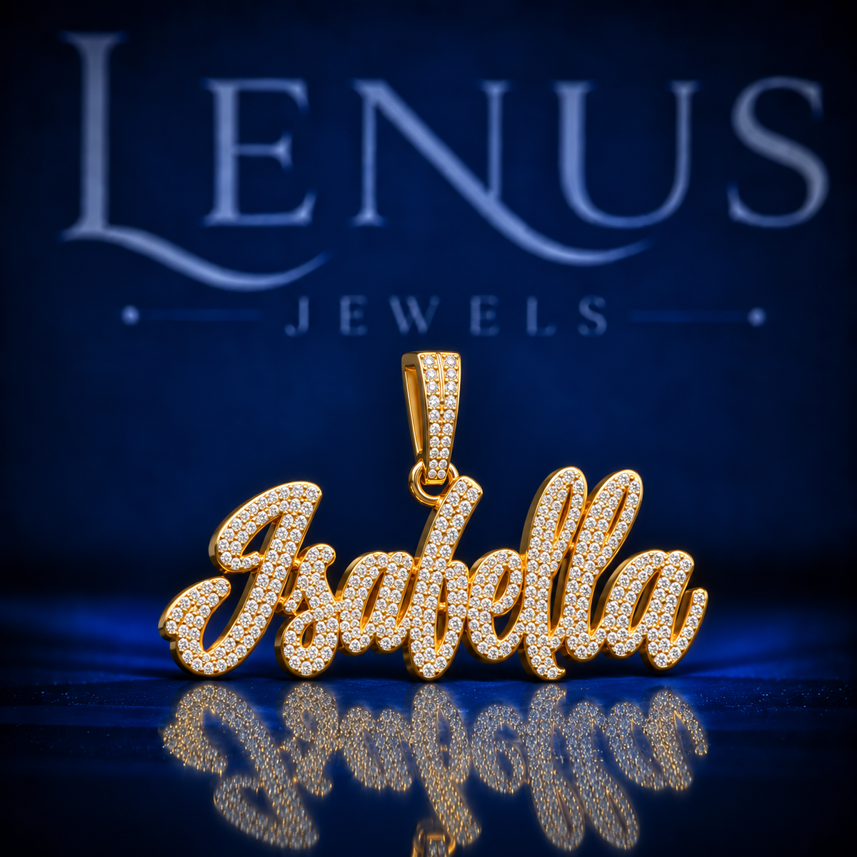 Isabella Moissanite Name Pendant – VVS 925 Sterling Silver Gold Finish Iced Out Script Custom Name Pendant for Women