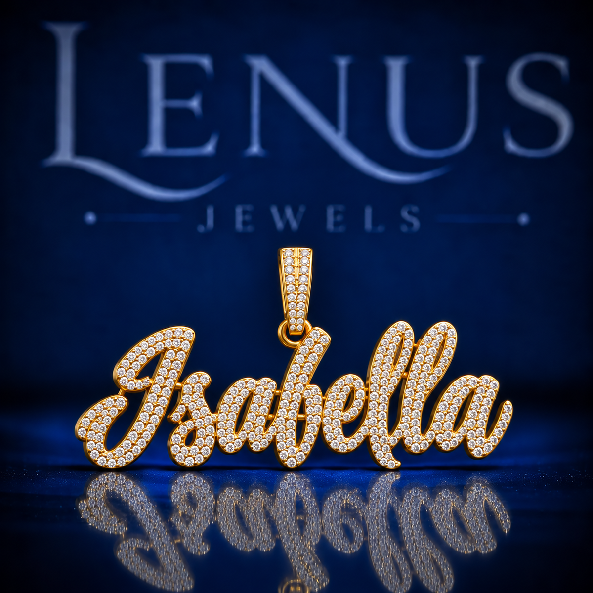Isabella Moissanite Name Pendant – VVS 925 Sterling Silver Gold Finish Iced Out Script Custom Name Pendant for Women
