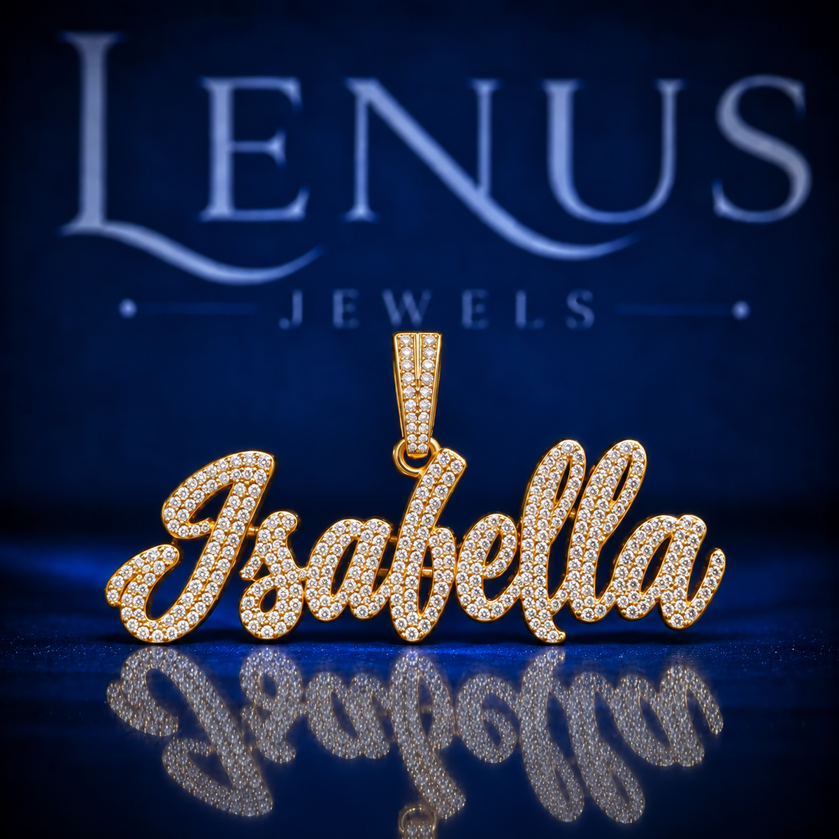 Isabella Moissanite Name Pendant – VVS 925 Sterling Silver Gold Finish Iced Out Script Custom Name Pendant for Women