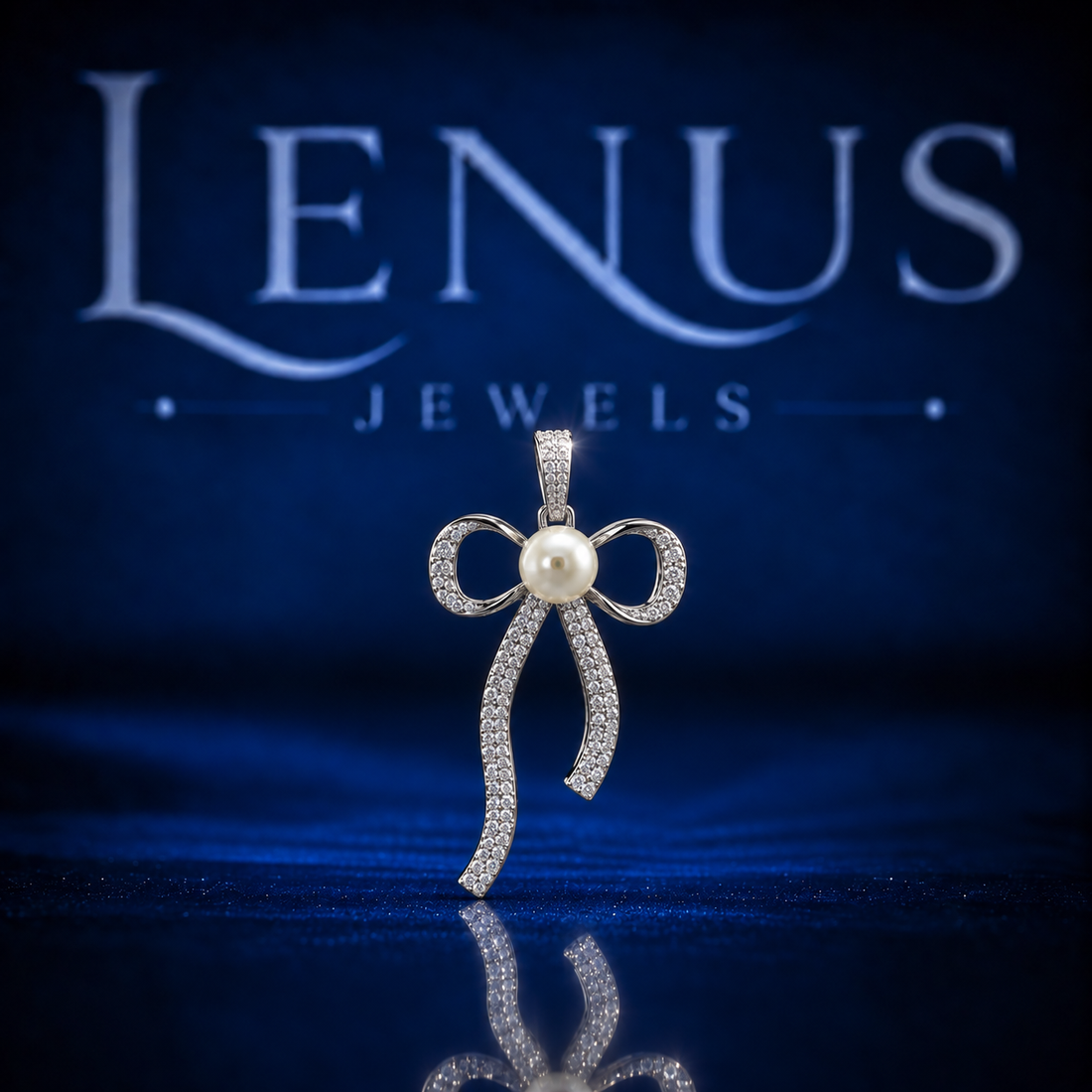 Pearl Bow Moissanite Pendant – Iced Out VVS Moissanite 925 Sterling Silver Ribbon Bow Pendant for Women