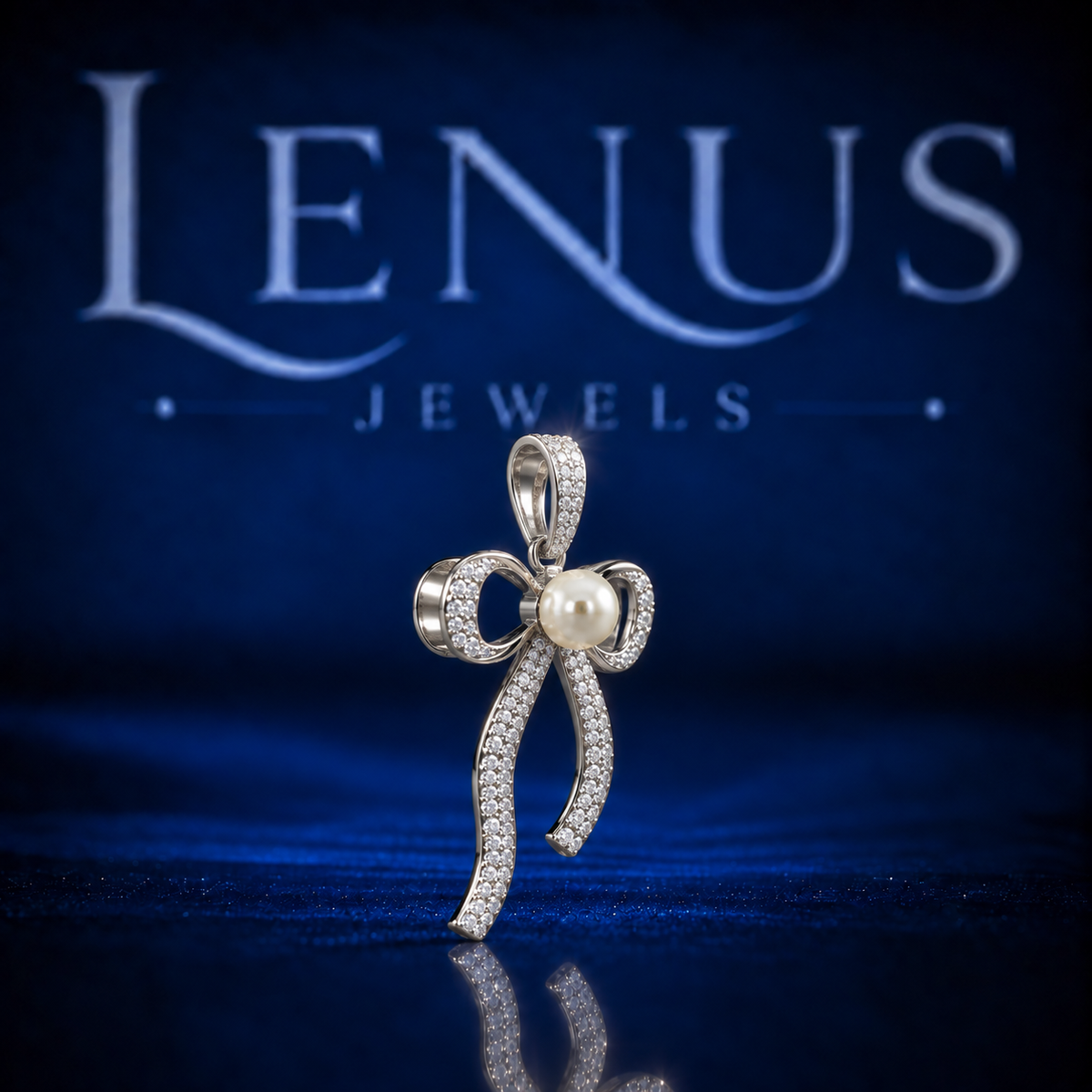Pearl Bow Moissanite Pendant – Iced Out VVS Moissanite 925 Sterling Silver Ribbon Bow Pendant for Women