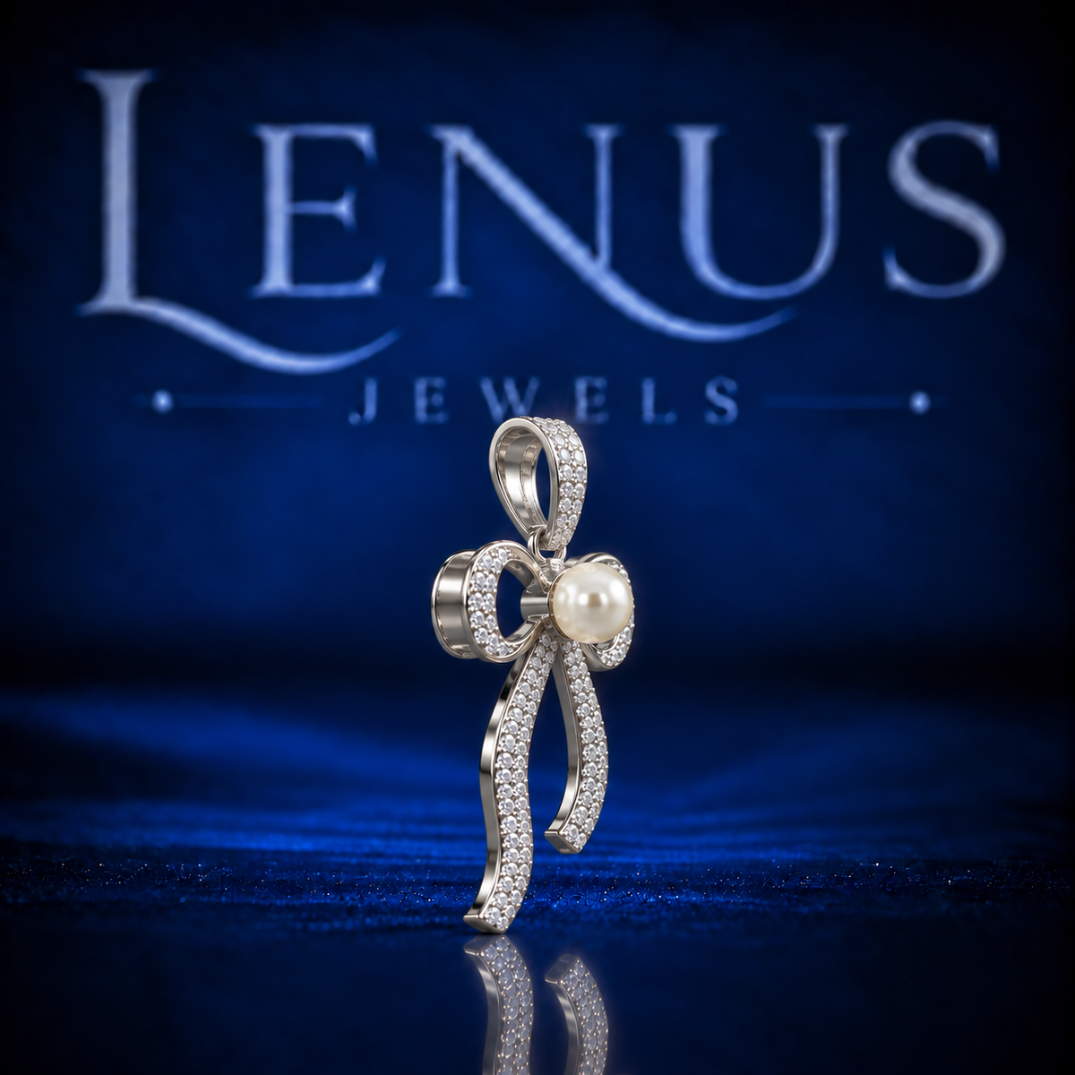 Pearl Bow Moissanite Pendant – Iced Out VVS Moissanite 925 Sterling Silver Ribbon Bow Pendant for Women