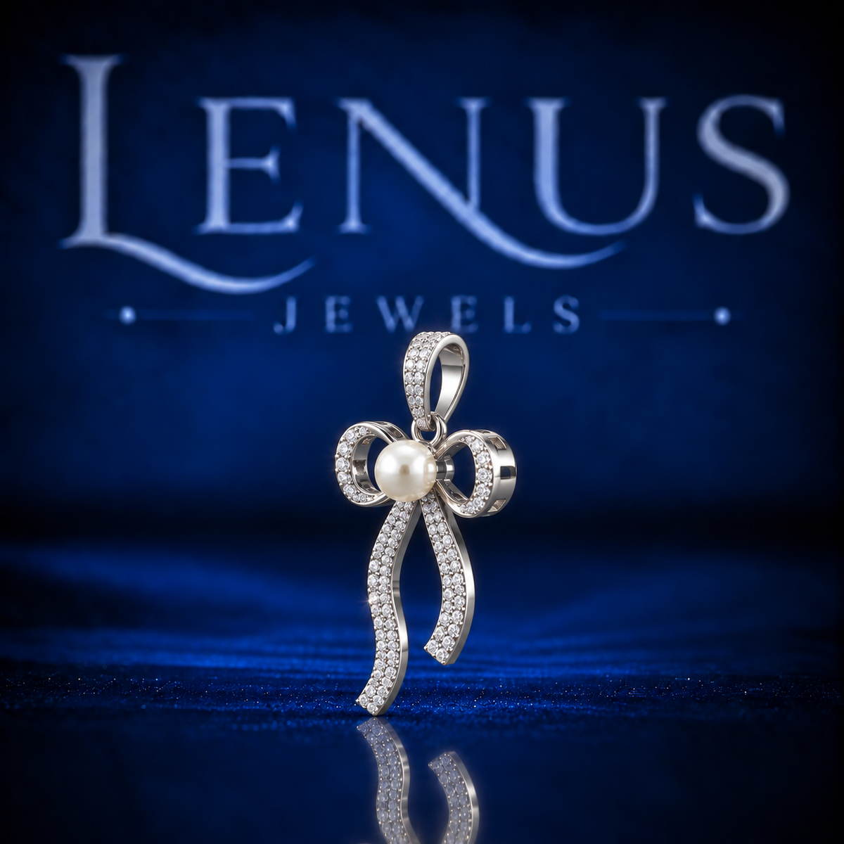 Pearl Bow Moissanite Pendant – Iced Out VVS Moissanite 925 Sterling Silver Ribbon Bow Pendant for Women