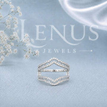 Wide Chevron Moissanite Wedding Band – Four-Row Openwork V-Shaped Ring in 925 Sterling Silver
