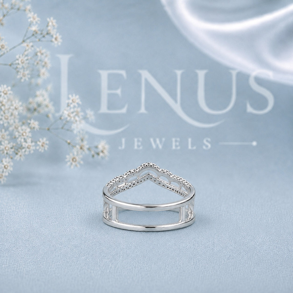 Wide Chevron Moissanite Wedding Band – Four-Row Openwork V-Shaped Ring in 925 Sterling Silver