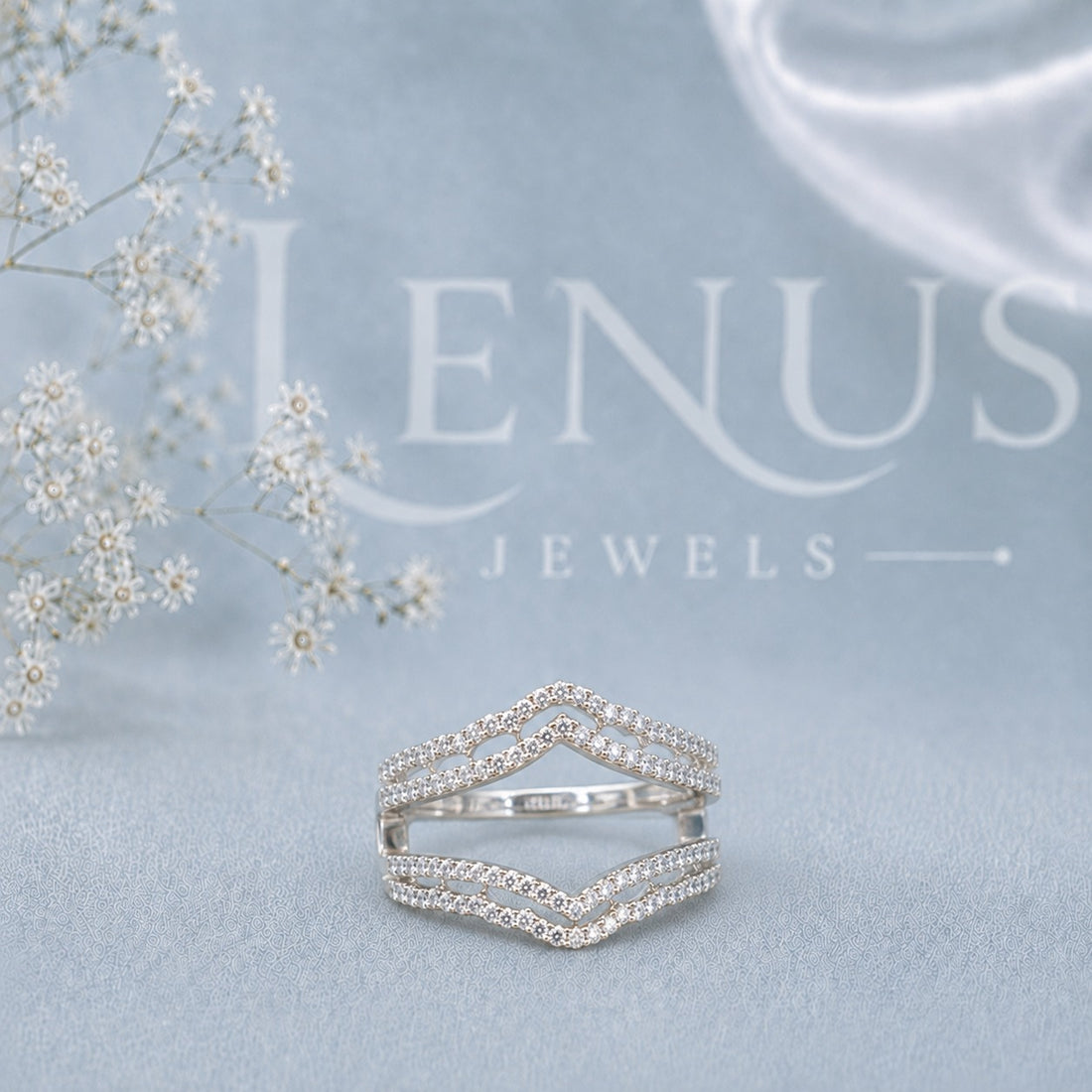 Wide Chevron Moissanite Wedding Band – Four-Row Openwork V-Shaped Ring in 925 Sterling Silver