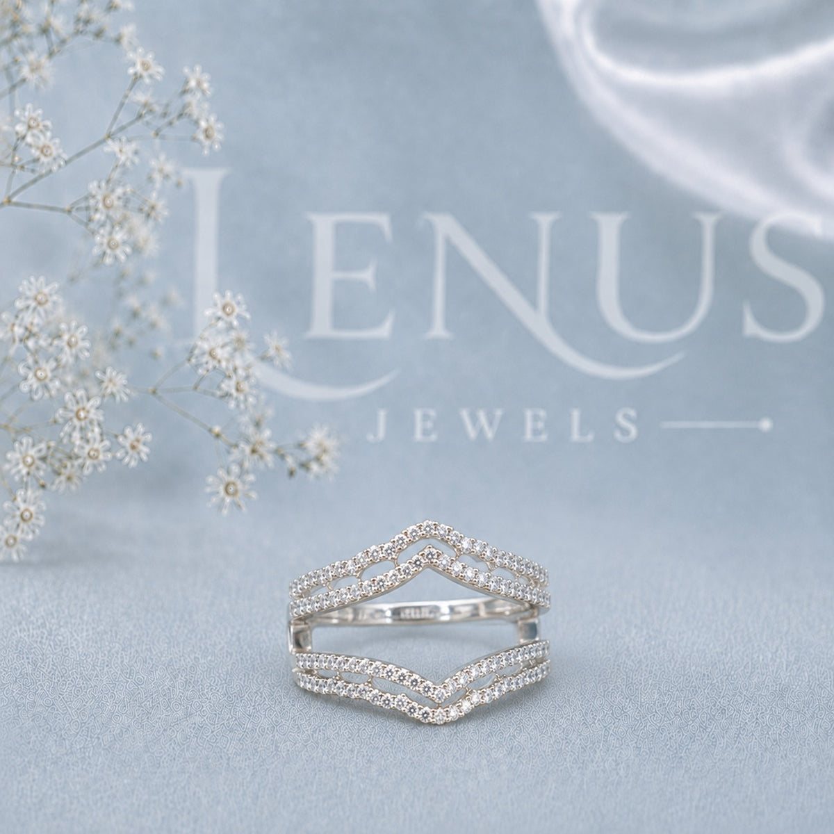 Wide Chevron Moissanite Wedding Band – Four-Row Openwork V-Shaped Ring in 925 Sterling Silver