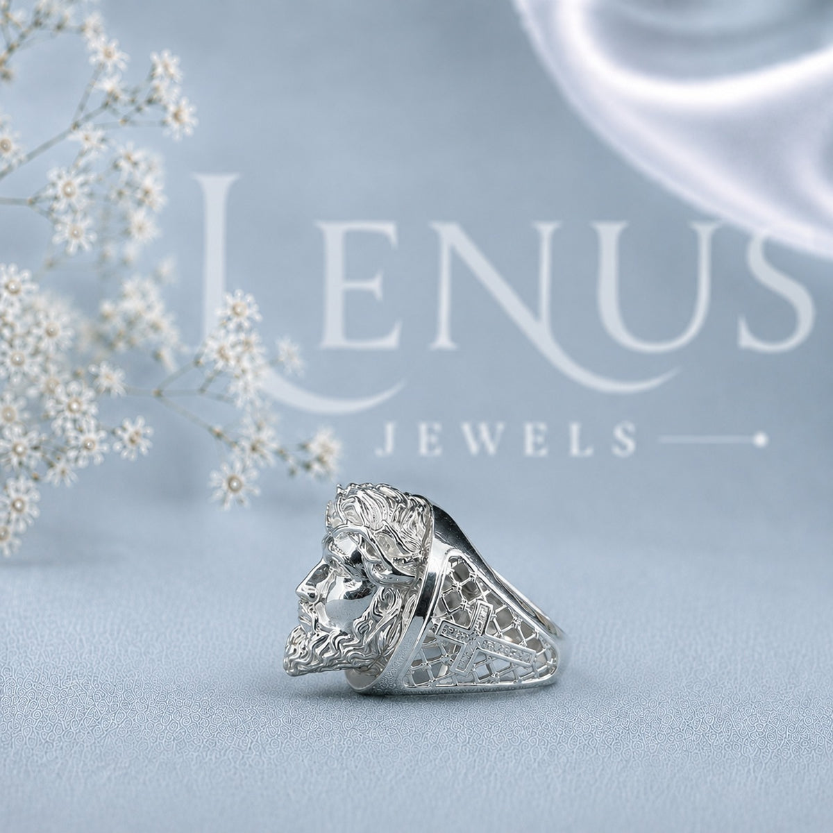 Men’s Jesus Face Moissanite Signet Ring – Crown of Thorns Ring in 925 Sterling Silver