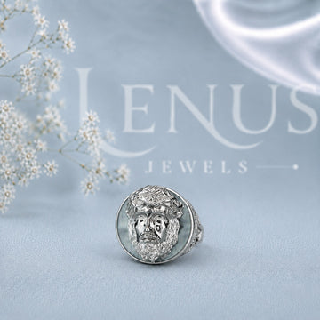 Men’s Jesus Face Moissanite Signet Ring – Crown of Thorns Ring in 925 Sterling Silver