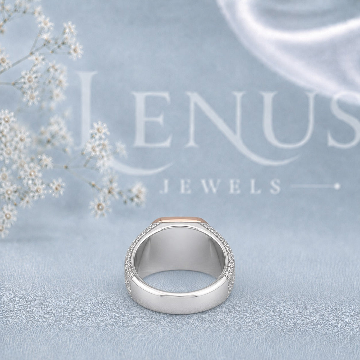 Men’s Princess-Cut Moissanite Ring – Two-Tone Baguette Halo Statement Ring in 925 Sterling Silver
