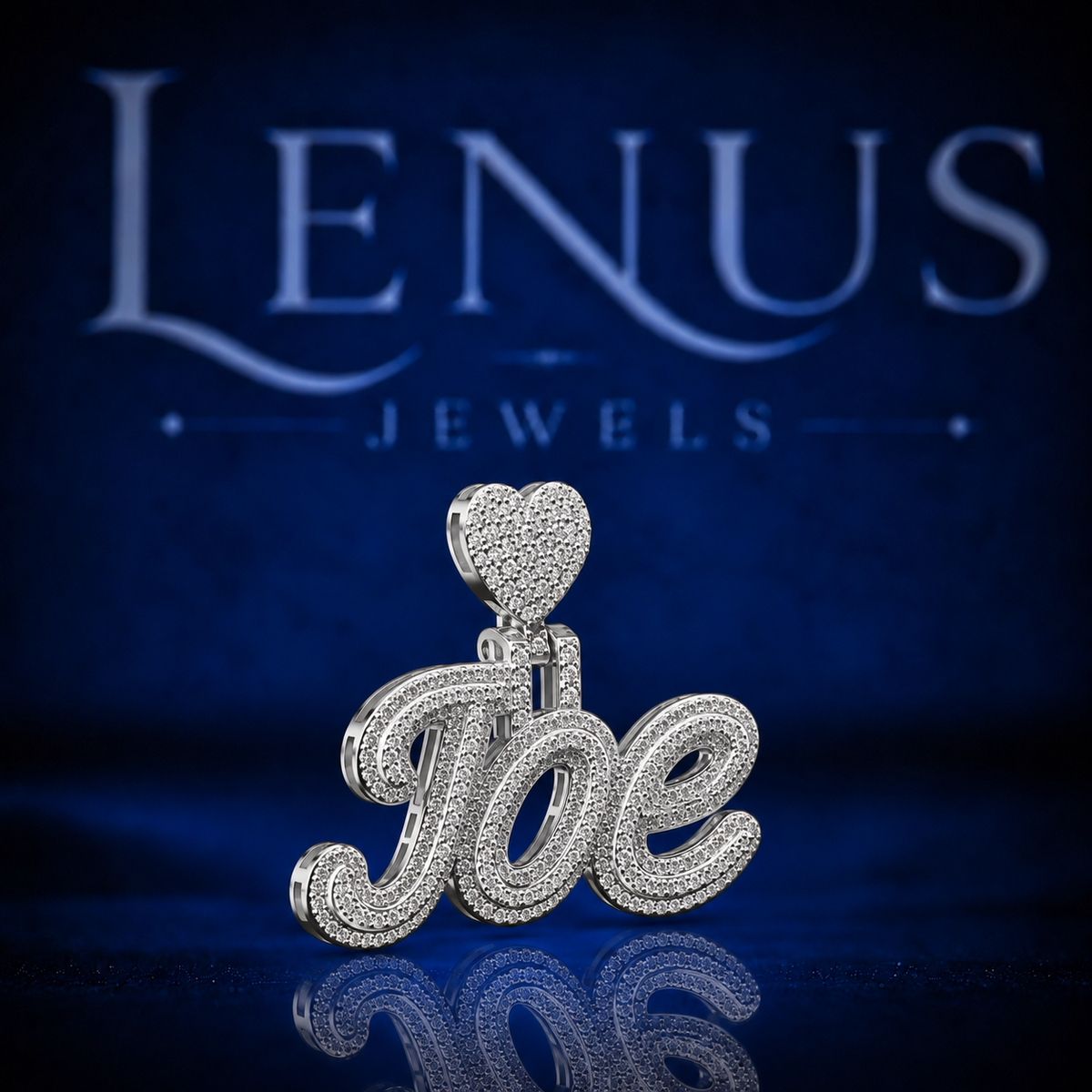 Joe Iced Out VVS Moissanite Name Pendant – 925 Sterling Silver Custom Script Nameplate with Heart Bail, Diamond Tester Pass Hip Hop Jewelry