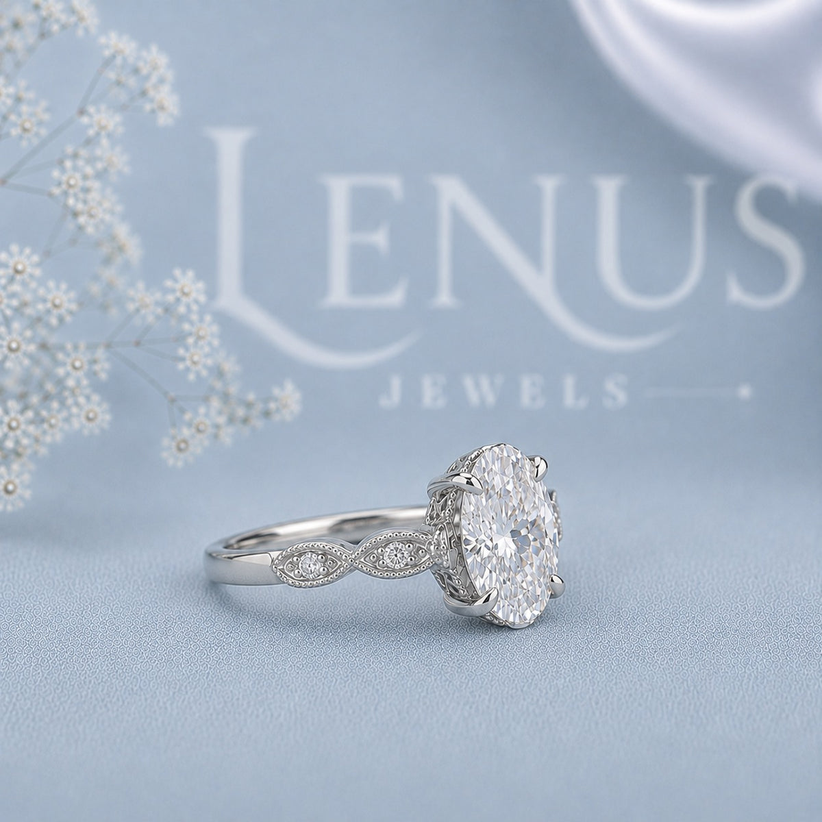 Oval Cut Moissanite Engagement Ring – Vintage Milgrain 925 Sterling Silver Solitaire Ring, VVS Moissanite Wedding & Anniversary Ring