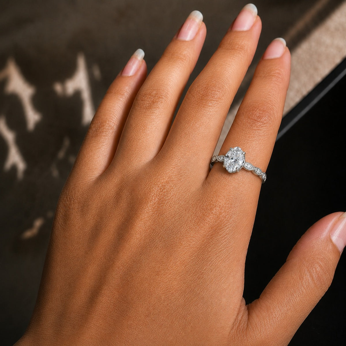 Oval Cut Moissanite Engagement Ring – Vintage Milgrain 925 Sterling Silver Solitaire Ring, VVS Moissanite Wedding & Anniversary Ring
