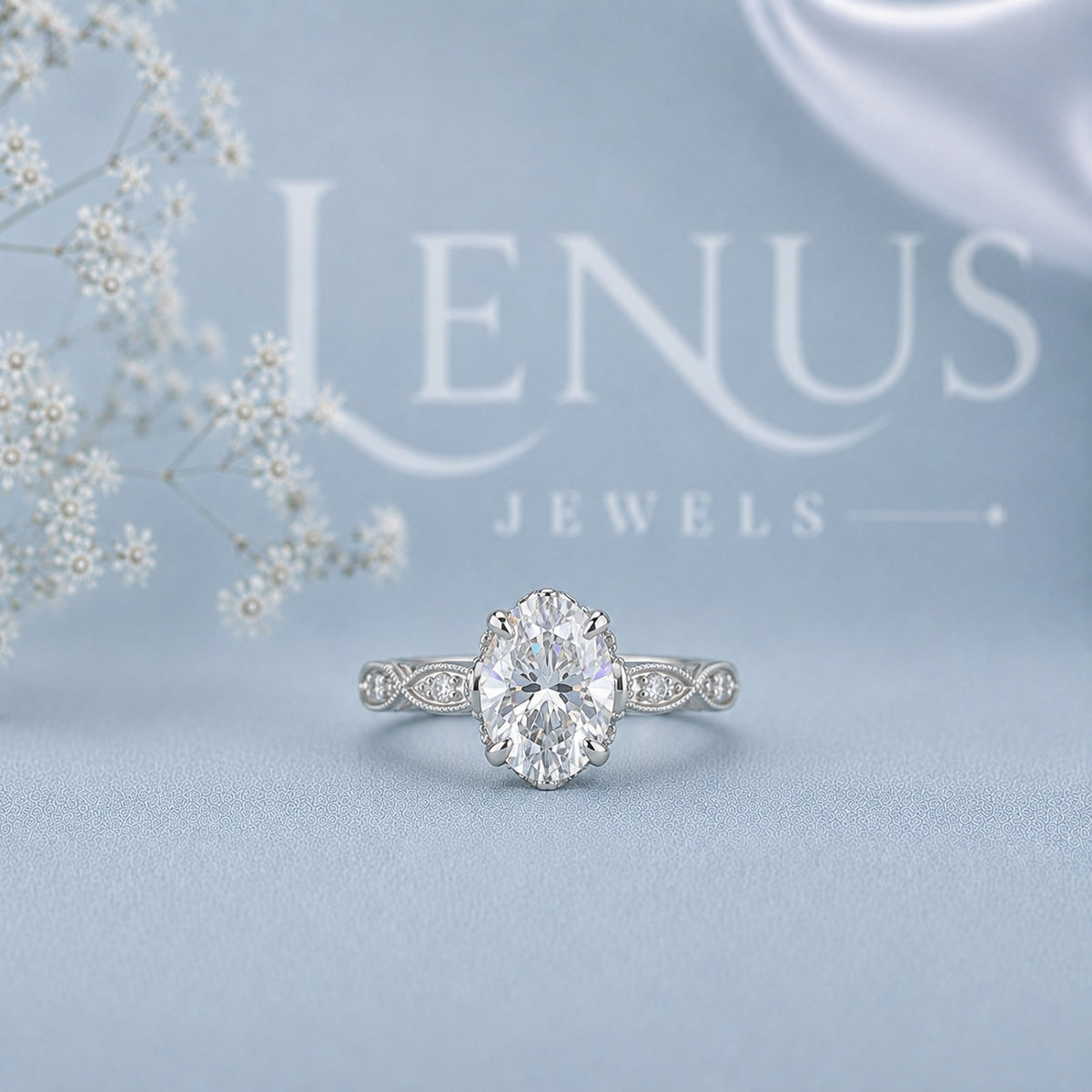 Oval Cut Moissanite Engagement Ring – Vintage Milgrain 925 Sterling Silver Solitaire Ring, VVS Moissanite Wedding & Anniversary Ring
