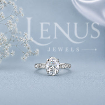 Oval Cut Moissanite Engagement Ring – Vintage Milgrain 925 Sterling Silver Solitaire Ring, VVS Moissanite Wedding & Anniversary Ring