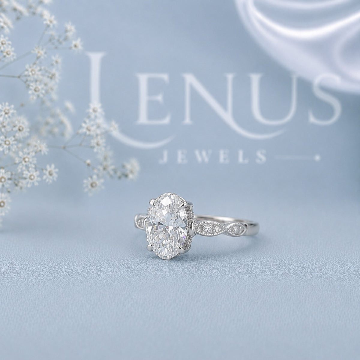 Oval Cut Moissanite Engagement Ring – Vintage Milgrain 925 Sterling Silver Solitaire Ring, VVS Moissanite Wedding & Anniversary Ring