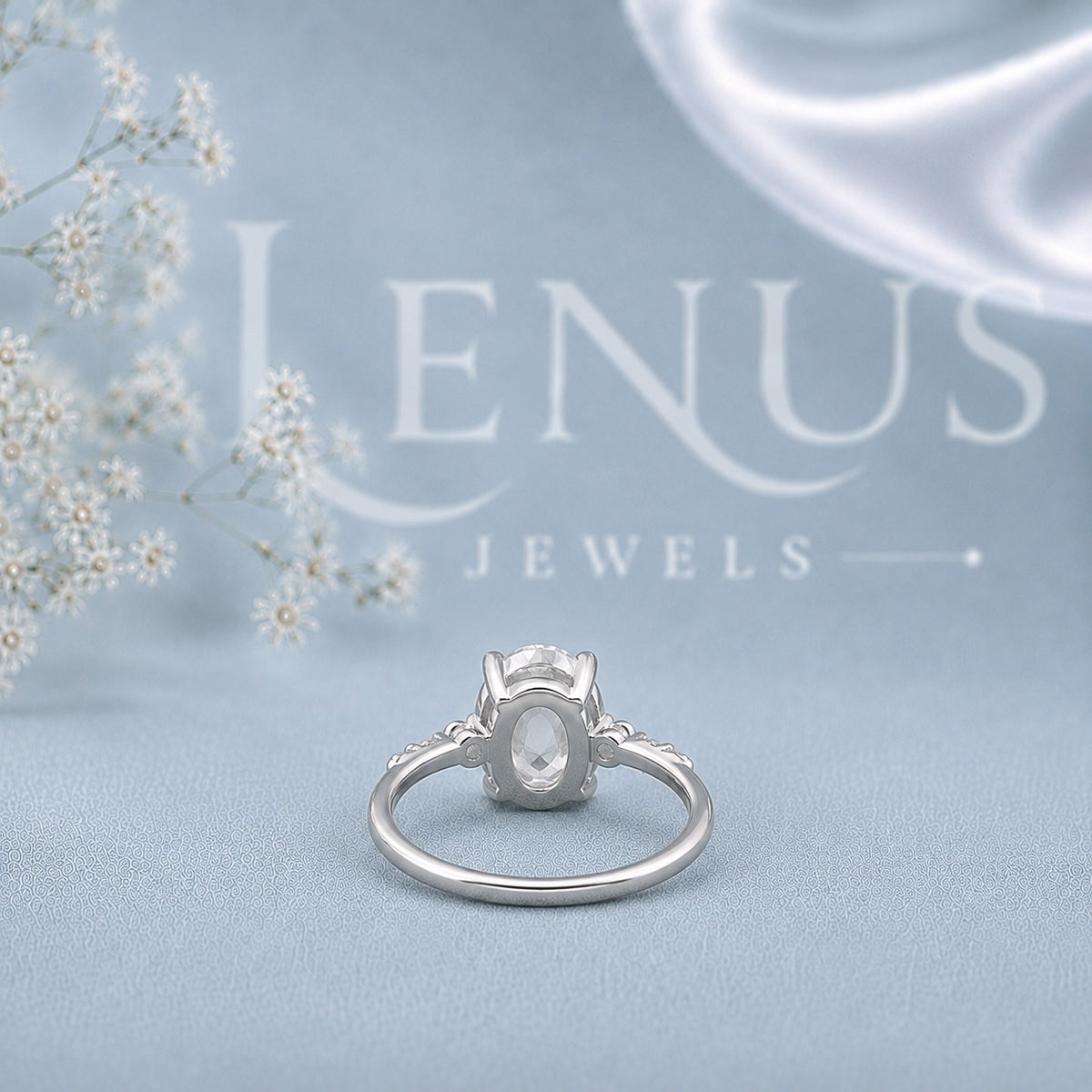 Oval-Cut Moissanite Engagement Ring – Marquise Leaf Pavé Band in 925 Sterling Silver